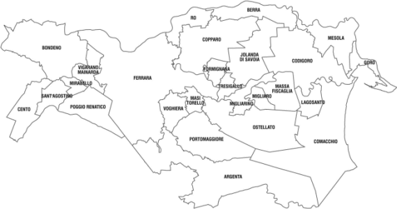 Cartina della provincia di Ferrara