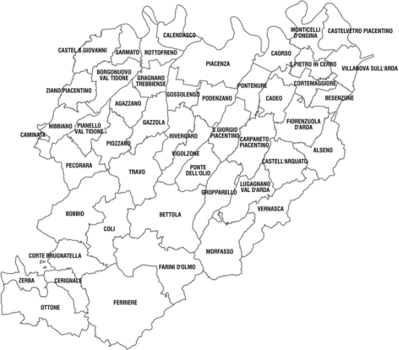 Cartina della provincia di Piacenza